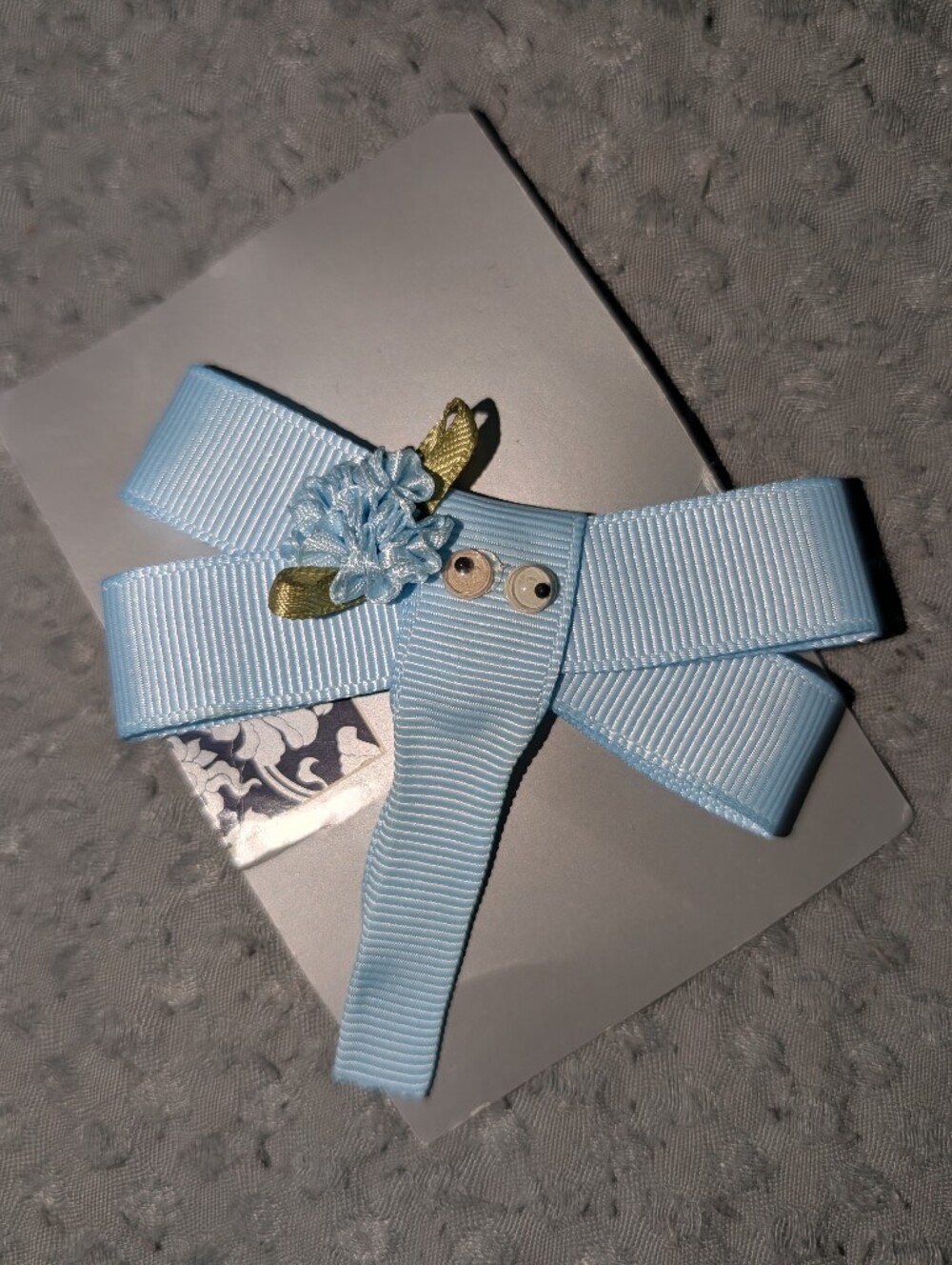 Light Blue Grosgrain Bow Hair Clip with Flower Accent